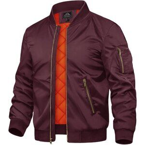 Men's Wine Red Polyester Warm Padded Work Casual Windproof Quilted Jackets